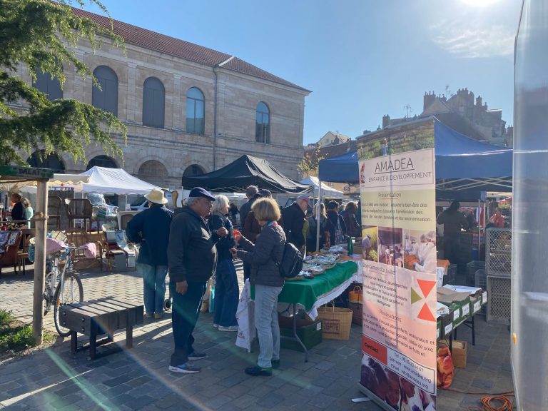 Stand de vente des ©ChocolAmadea,, sur le marché de Besançon