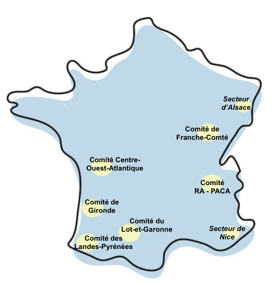 Carte des comités régionaux d’Amadea en France